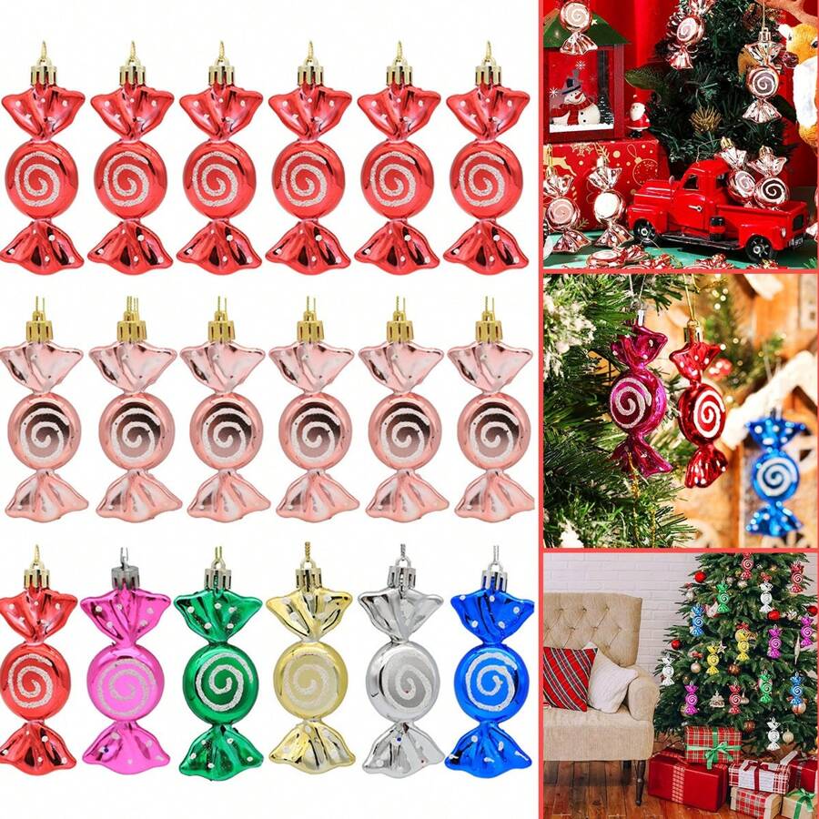 6 chiếc kẹo Giáng sinh đầy màu sắc trang trí treo lấp lánh kẹo gậy đồ trang trí cây thông Noel kẹo bạc hà đồ trang trí với dây thừng cho tiệc Giáng sinh trang trí nhà, Giáng sinh - Nhiều màu - Xem 1