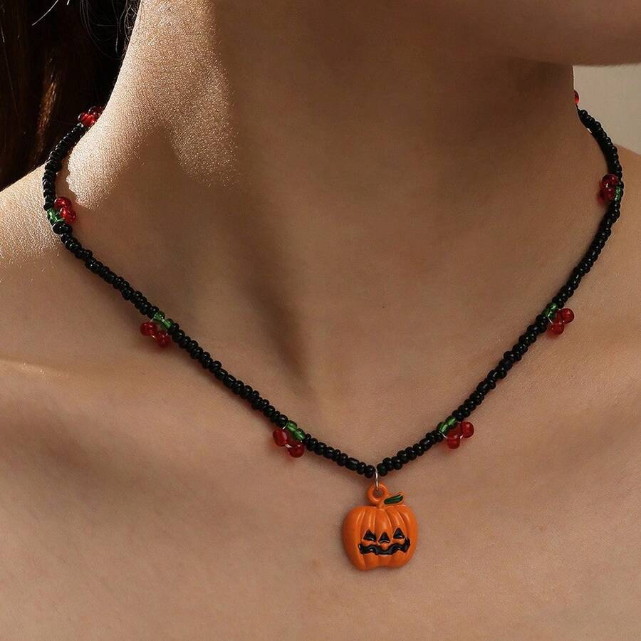 1 chiếc vòng cổ Halloween thời trang Châu Âu & Mỹ, vòng cổ choker mặt dây chuyền hình quả bí ngô màu đen sáng tạo, thích hợp cho phụ nữ đeo trong những dịp lễ hội hoặc hàng ngày - bí ngô vui nhộn - Xem 1