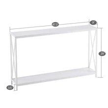 Triamine Board Cross Iron Frame Porch Table Sofa Side Table, White Wood Grain