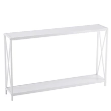 Triamine Board Cross Iron Frame Porch Table Sofa Side Table, White Wood Grain