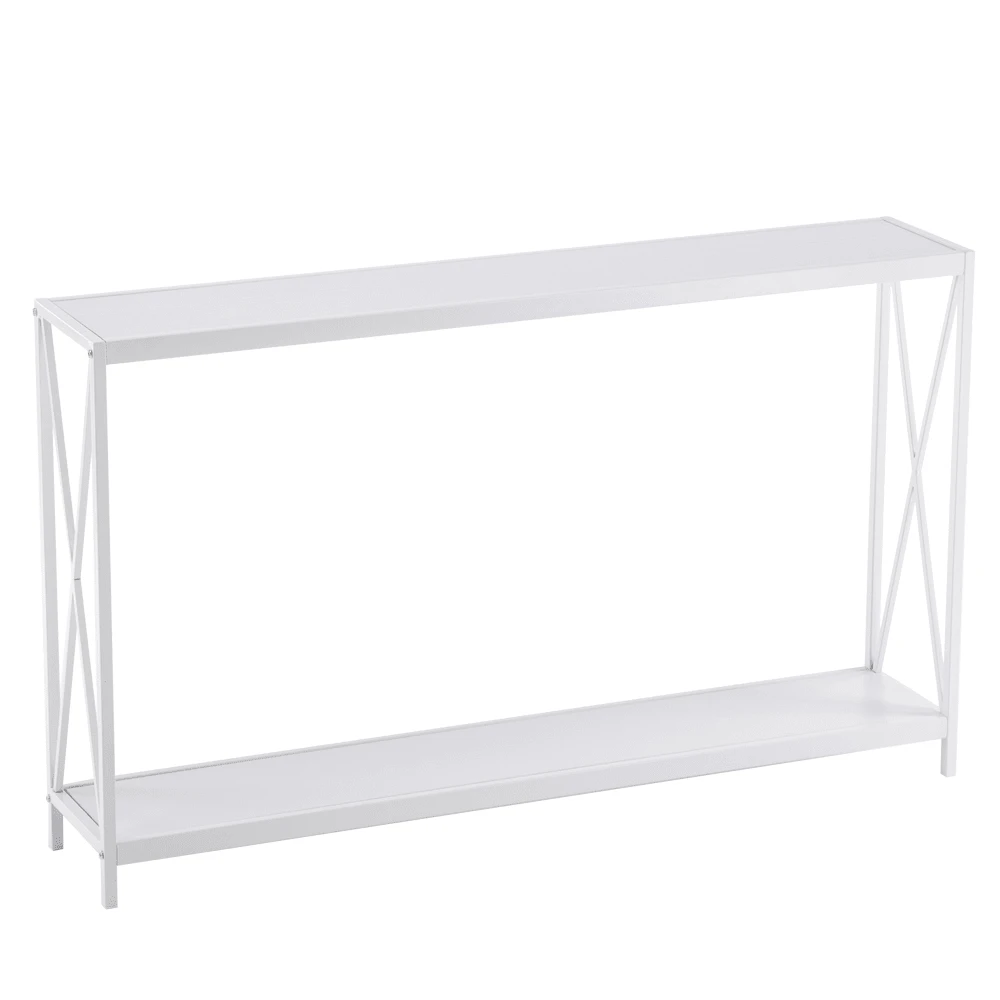 Triamine Board Cross Iron Frame Porch Table Sofa Side Table, White Wood Grain