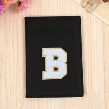 Chic Personalized Passport Holder For Women & Teens - Initial PU Leather Wallet With 26 Letter Patches, Stylish Travel Card Case, Perfect Unique Gift For Her, Enhance Your Jetset Style Travel Essentials School Back To School School Supplies Holiday Holiday Essentials Vacation Accessories Passport Cover - Black - View 15