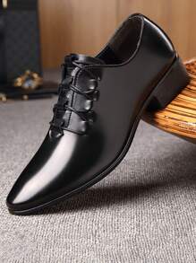 Men's Business Casual Formal Shoes, British Style Low-Top Dress Shoes, Plus Size - Black - View 3