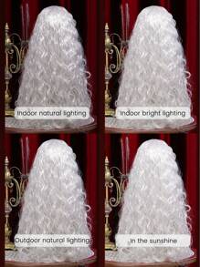 长卷波浪假发带刘海白色彩色角色扮演丝质假发，适合女性日常派对自然柔软合成头发耐热长卷银色合成假发带蓬松刘海白色水波发假发适合女性日常使用角色扮演彩色头发假发 - 白色 - 查看 11