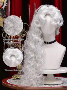 长卷波浪假发带刘海白色彩色角色扮演丝质假发，适合女性日常派对自然柔软合成头发耐热长卷银色合成假发带蓬松刘海白色水波发假发适合女性日常使用角色扮演彩色头发假发 - 白色 - 查看 8