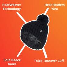 Heat Holders Ladies Ribbed Cuffed Thermal Insulated Winter Pom Pom Bobble Hat (Coral) - Fast Shipping And Quick Delivery - Camel - View 6