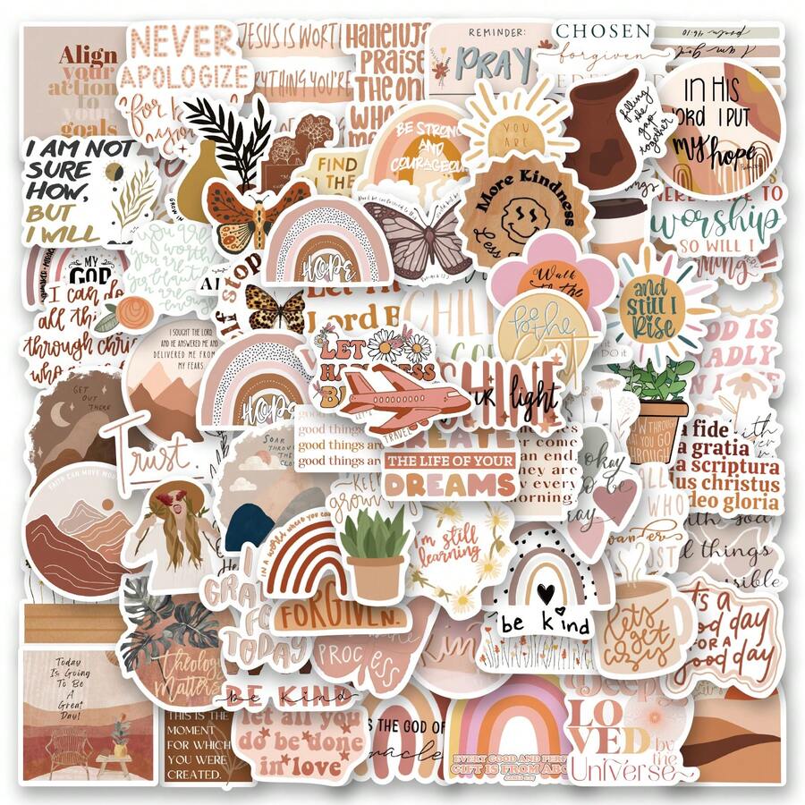 100 张圣经贴纸乙烯基贴纸剪贴簿、日记、笔记本电脑、保险杠、滑板、水瓶、电脑、电话、卡通、安全帽、汽车贴纸 - 彩色 - 查看 1