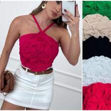Cropped 3D Pink Open Flower Blouse - màu đen - Xem 1