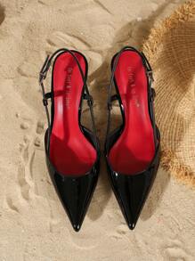 On feet& in love 女士时尚优雅尖头搭扣高跟鞋，百搭工作场合及礼服鞋，适合搭配连衣裙、婚礼、优雅派对装束。 - 黑色 - 查看 6