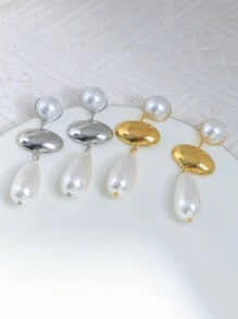 Mazuer 1 对优雅金色复古夏季海滩时尚泪珠椭圆形珍珠流苏耳环，高端设计礼物，适合女性、派对、毕业典礼、返校、日常、度假