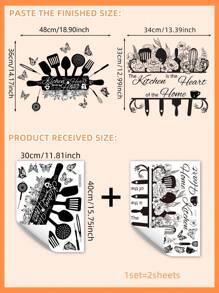 1pc New Creative Kitchen Utensils Sticker, Removable Wall Sticker For Restaurant, Kitchen And Home Decoration, Stickers, Wall Decal, Vinyl Decal For Home Decorations, Spring Decoration Items Refresh Your Home, Festival Decoration Stickers Gifts Birthday Graduation Kitchen Decor - Black and White - View 16