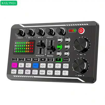  KAILYNIA F998 PC Mobile Karaoke & Live Streaming Sound Card - USB Type-C Charging, External Audio Mixer For Podcasts And KTV, Ideal For Audio Enthusiasts