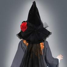 1 chiếc mũ phù thủy Baroque Halloween mới, mạng che mặt nữ hoàng Gothic & hoa giả trang trí, phụ kiện mũ phù thủy - Nhiều màu - Xem 4