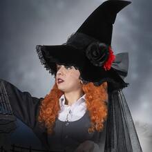 1 chiếc mũ phù thủy Baroque Halloween mới, mạng che mặt nữ hoàng Gothic & hoa giả trang trí, phụ kiện mũ phù thủy - Nhiều màu - Xem 3