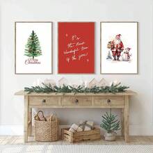 3 件套圣诞装饰帆布画圣诞节墙壁艺术圣诞老人雪人圣诞树装饰品节日装饰圣诞礼物无框架 - 黑色 - 查看 2