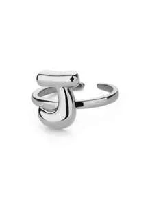 1pc 26 Letter Thick Band Ring, Unisex Smooth Stainless Steel Letter Ring, European & American Style Finger Jewelry Accessory - Silver - View 19