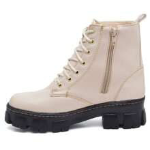 Women's Beige Tractor Sole Ankle Boots - 110 màu be - Xem 2