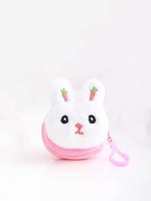 Creative Plush Coin Purse For Kids, Cute Round Shape Pouch For Girls, Mini Rabbit Wallet Keychain - White - View 6