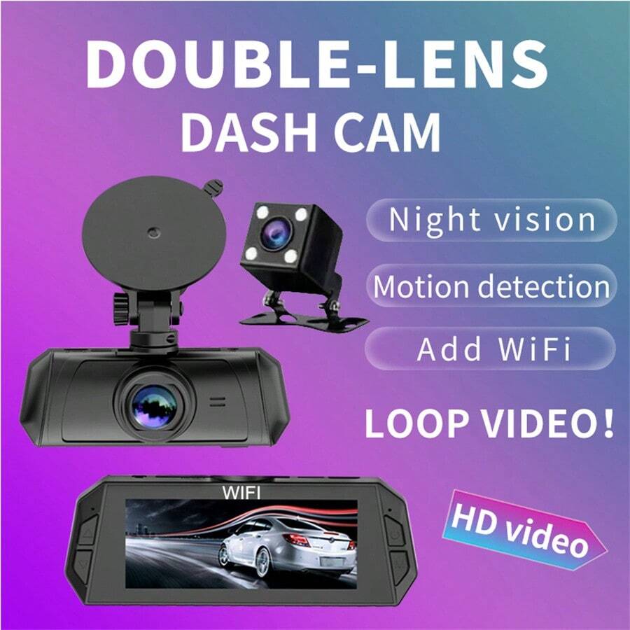 3-Inch Dash Cam With Front And Rear 1080P WiFi, Suitable For Cars Equipped With A 1080P Rear Camera, Dual Dash Cam Without Card, Dashboard Camera With Night Vision Function, Parking Monitor