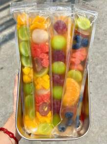 1套15/20/25/30/40件长冰淇淋袋适用于蔬菜汁、果汁、果泥冰淇淋、水果冰袋，耐低温密封DIY冰淇淋袋食品包装袋 - 透明 - 查看 4