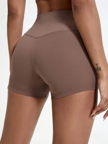 1条高腰瑜伽短裤，透气户外健身跑步训练骑行短裤 - 棕色 - 查看 5