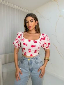 Corset Blouses With New Printed Bodice - White - View 4