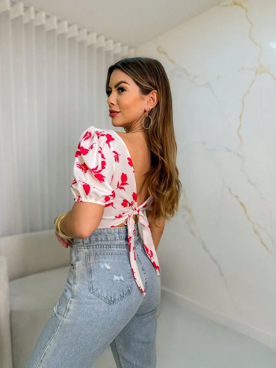 Corset Blouses With New Printed Bodice - White - View 1
