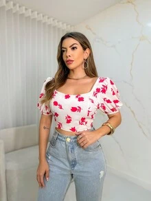 Corset Blouses With New Printed Bodice - White - View 3