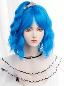 Tóc giả bob xoăn gợn sóng tổng hợp chịu nhiệt 12 inch, màu xanh dương, thích hợp cho Halloween, tiệc tùng hàng ngày và sử dụng mùa đông. - Màu xanh lam - Xem 4