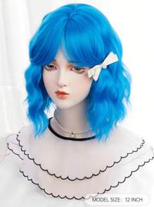 Tóc giả bob xoăn gợn sóng tổng hợp chịu nhiệt 12 inch, màu xanh dương, thích hợp cho Halloween, tiệc tùng hàng ngày và sử dụng mùa đông. - Màu xanh lam - Xem 5