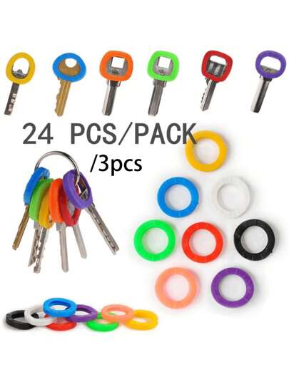 3pcs/24pcs Assorted Color Stretchy Silicone Key Cover Holder Tag Key Chain