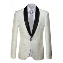 Mens White Floral Tuxedo Jacket Paisley Slim Fit Shawl Lapel Suit Blazer Jacket For Dinner Prom Party Wedding White - 白色 - 查看 1