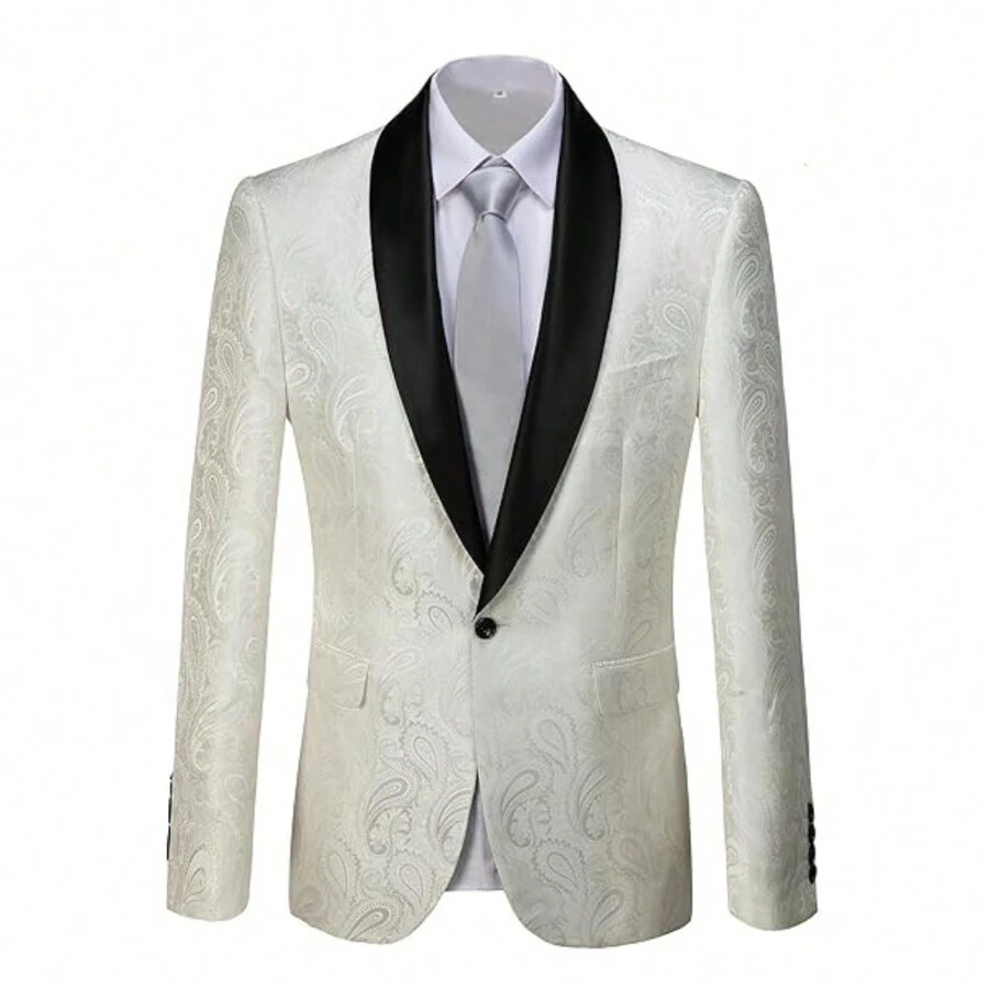 Mens White Floral Tuxedo Jacket Paisley Slim Fit Shawl Lapel Suit Blazer Jacket For Dinner Prom Party Wedding White - 白色 - 查看 1