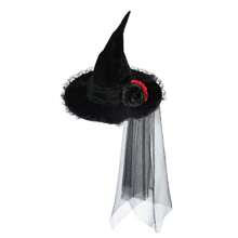 1 chiếc mũ phù thủy Baroque Halloween mới, mạng che mặt nữ hoàng Gothic & hoa giả trang trí, phụ kiện mũ phù thủy - Nhiều màu - Xem 13