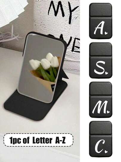 1个迷你爱心字母印花可折叠便携化妆镜，A-Z字母化妆镜带支架，旅行镜，美容产品，桌面化妆镜，长方形桌面折叠镜，简约时尚化妆镜，送给妈妈和老师的最佳礼物