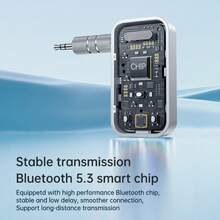 1 件黑色车载蓝牙发射器接收器音频适配器，无线蓝牙转换器，内置电池，Type-C 充电端口，将普通扬声器转换为蓝牙扬声器 - 黑色 - 查看 9