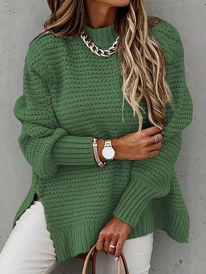 New Women's Casual Simple Fashion Knitted Sweaters Monochrome Long Sleeve Tops Sweaters
