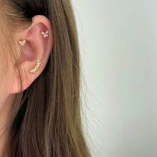 3 件耳钉女士时尚闪亮方晶锆石耳钉不锈钢金色耳钉耳轮耳洞穿孔首饰派对礼物 - 3 Pcs Set Stud Earrings - 查看 7