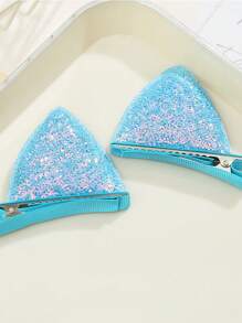 2 件万圣节彩色猫耳布艺发夹，亮片立体蝴蝶结鳄鱼发夹，适合女孩公主节日聚会和派对 - 小貓耳髮夾 - 查看 15