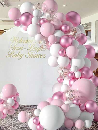 117pcs Pink, White & Gold Balloon Set For Birthday Party Decoration, Christmas