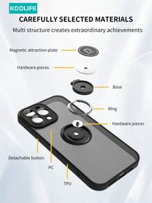 1 Stück Koolife hautfreundliche Rotationsring Handyhülle mit eingebautem Linsenfilm, beidseitig matter PC+TPU kompatibel mit iPhone 13/13Pro/13ProMax/14/14Plus/14Pro/14ProMax/15/15Pro/15Plus/15ProMax - Graphitschwarz - Übersicht 2