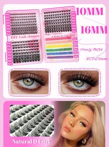 392 piezas Racimos de pestañas individuales coloridas de gran capacidad con tallo ancho, rizado D, de 10-16 mm, con temática de Halloween, para DIY. Volumen dramático y 7 colores mezclados, look natural, extra grueso, efecto plumoso, ultra suave, super ligero, pestañas postizas individuales reusables segmentadas, kit de extensión de pestañas para uso en casa en Halloween, cosplay y vida diaria