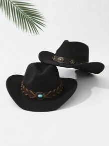 2 szt. Unisex haftowany pasek na głowę bydła wystrój Boho kowboj/kowboj miękki filcowy kapelusz fedora, na zewnątrz, na co dzień, na imprezę, lato, zimę