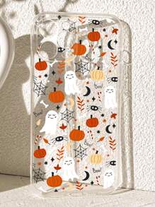 1 Stück Halloween Kürbis, Spinnennetz & Geist kreative stoßfeste rutschfeste transparente Handyhülle kompatibel mit iPhone, kompatibel mit Honor, kompatibel mit Redmi, kompatibel mit Samsung Galaxy, kompatibel mit Pixel, internationale Version, nicht die Inlandsversion - Transparent - Übersicht 4