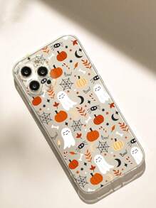 1 Stück Halloween Kürbis, Spinnennetz & Geist kreative stoßfeste rutschfeste transparente Handyhülle kompatibel mit iPhone, kompatibel mit Honor, kompatibel mit Redmi, kompatibel mit Samsung Galaxy, kompatibel mit Pixel, internationale Version, nicht die Inlandsversion - Transparent - Übersicht 3