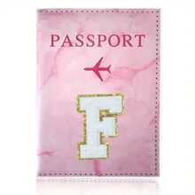 Chic Personalized Passport Holder For Women & Teens - Initial PU Leather Wallet With 26 Letter Patches, Stylish Travel Card Case, Perfect Unique Gift For Her, Enhance Your Jetset Style Travel Essentials School Back To School School Supplies Holiday Holiday Essentials Vacation Accessories Passport Cover - Dusty Pink - View 15