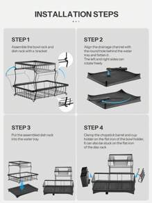 Yabano 2 Tier Dish Drainer, Multifunctional Dish Drainer Rack, Rustproof Kitchen Dish Drying Rack With Drainboard & Utensil Holder, Space-Saving Dish Rack For Kitchen Counter - Black - View 5