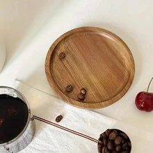 1pc, Circular Wooden Tray, Wooden Fruit Tray, Solid Wood Dessert Tray, Multifunctional Dessert Tray, Decorative Fruit Tray, Coffee Cup Tray, Teacup Tray, Cake Tray, Used In Restaurants - Yellow - View 10