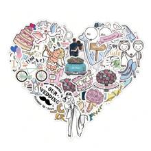 50PCS Casal de Casamento Desenhos Animados DIY Plano de Festa Graffiti Computador Bagagem Casamento Adesivos, Embalagens de Presente Adesivos, Adesivos À Prova D'Água, Artesanato DIY Adesivos Decorativos Multiuso, Adequados Para Decoração Diária De Diários Motocicleta, Carro, Para-choque, Geladeira, Portas E Janelas, Guarda-Roupa, Parede, Decoração de Festa, Decoração de Casa. De Volta Às Aulas