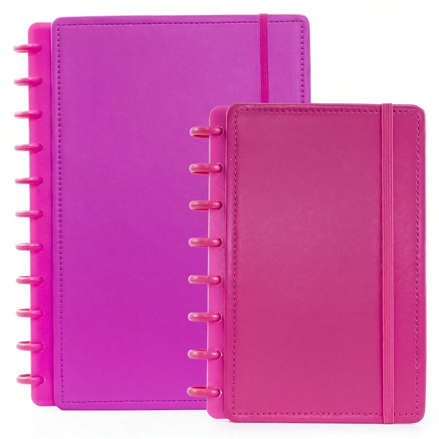 Kit Caderno Inteligente Grande A4+A5 Refil Folha Capa Dura De Discos Anotações Pautado Planejador Colors - Rosa Escuro - Visão 1